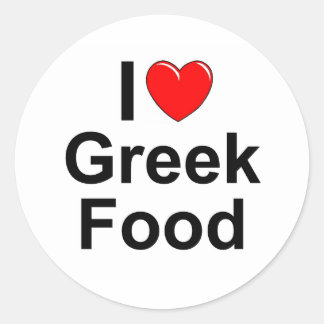 I Liebe (Herz) Griechisches Essen Runder Aufkleber