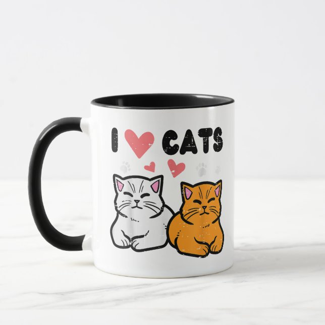 I Liebe Herz Katzen Niedlich Kätzchen Haustiere Tasse (Links)