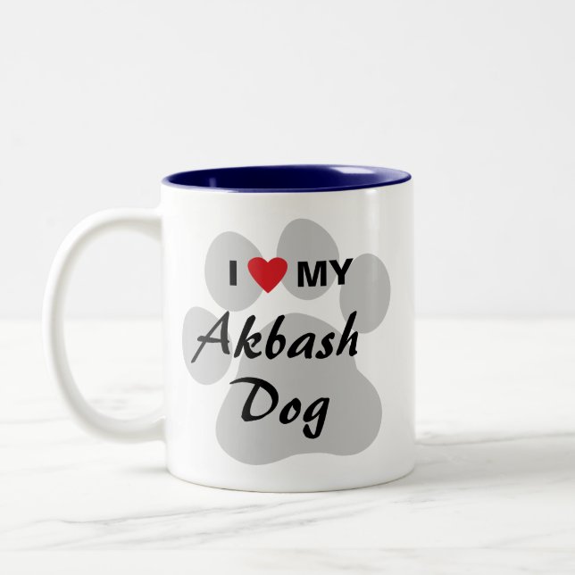 I Liebe (Herz) mein Akbash Hund Zweifarbige Tasse (Links)