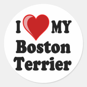 I Liebe (Herz) mein Boston-Terrier-Hund Runder Aufkleber