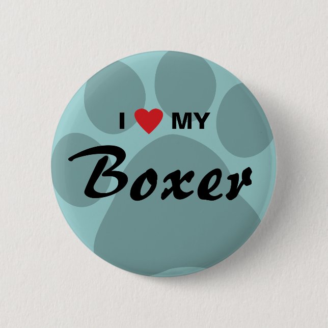 I Liebe (Herz) mein Boxer Pawprint Button (Vorderseite)