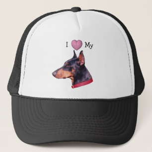 I Liebe-Herz mein Dobermannpinscher-Hut Truckerkappe