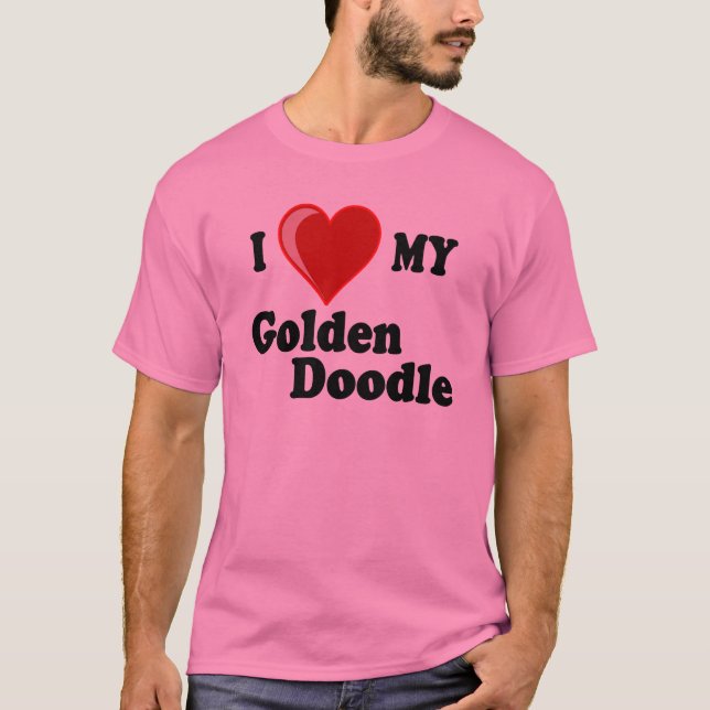 I Liebe (Herz) mein goldener Gekritzel-Hundeshirt T-Shirt (Vorderseite)