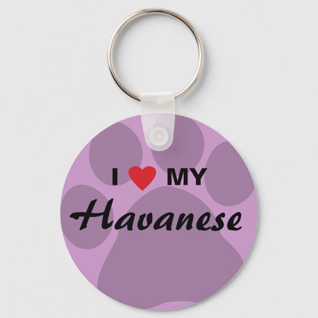 I Liebe (Herz) Mein Havanese Pawprint Schlüsselanhänger (Vorderseite)