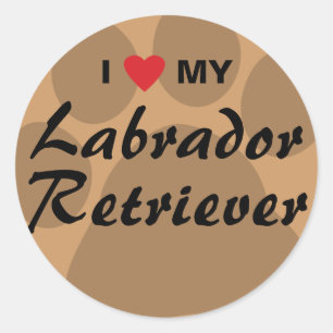 I Liebe (Herz) mein Labrador-Retriever Pawprint Runder Aufkleber
