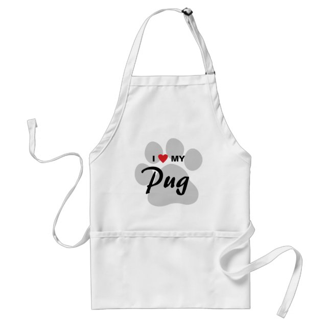 I Liebe (Herz) mein Mops Pawprint Schürze (Vorne)