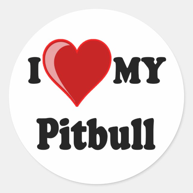 I Liebe (Herz) Mein Pitbull Hund Runder Aufkleber (Vorderseite)