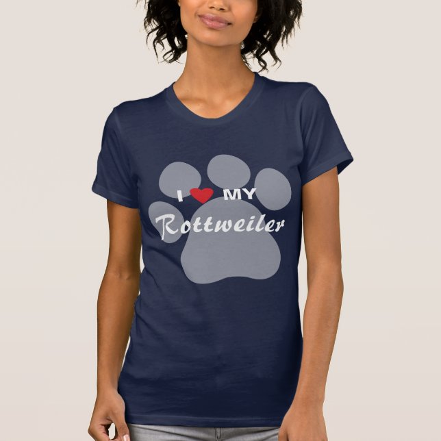 I Liebe (Herz) mein Rottweiler Pawprint T-Shirt (Vorderseite)