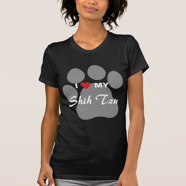 I Liebe (Herz) mein Shih Tzu Pawprint T-Shirt (Vorderseite)