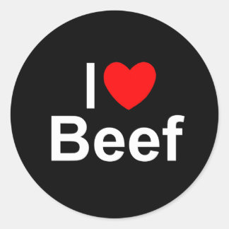 I Liebe (Herz) Rindfleisch Runder Aufkleber
