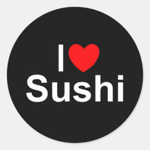 I Liebe (Herz) Sushi Runder Aufkleber