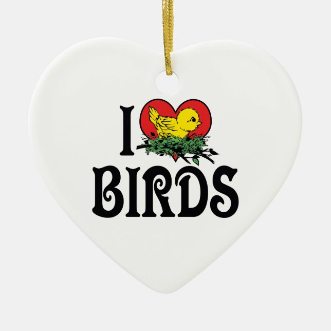 I Liebe Herzvögel Keramikornament (Vorne)