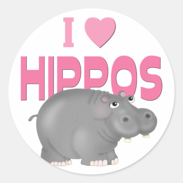 I Liebe Hippos Runder Aufkleber (Vorderseite)