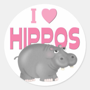 I Liebe Hippos Runder Aufkleber