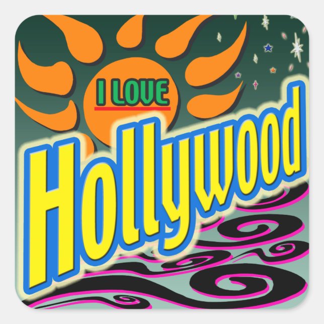 "I LIEBE Hollywood" Night Sunshine" Aufkleber! Quadratischer Aufkleber (Vorderseite)