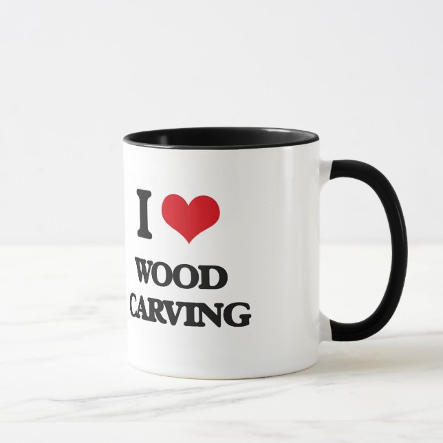 I Liebe-hölzernes Schnitzen Tasse (Rechts)