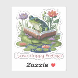 I Liebe Hoppy Endings Book Lovers Frog Aufkleber