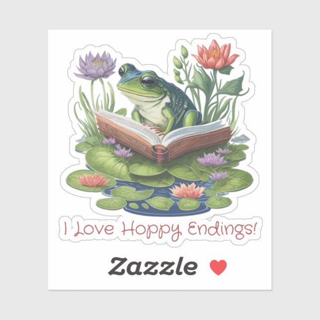 I Liebe Hoppy Endings Book Lovers Frog Aufkleber (Blatt)