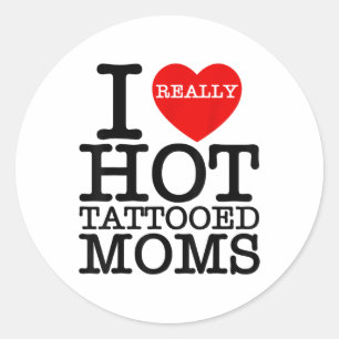 I Liebe Hot Tattoos Mamas Rotes Herz Funny Mütter Runder Aufkleber