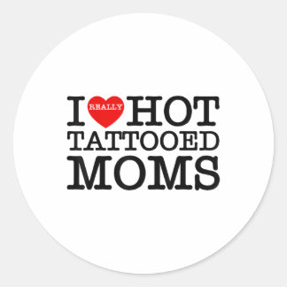 I Liebe Hot Tattoos Mamas Rotes Herz Funny Mütter  Runder Aufkleber