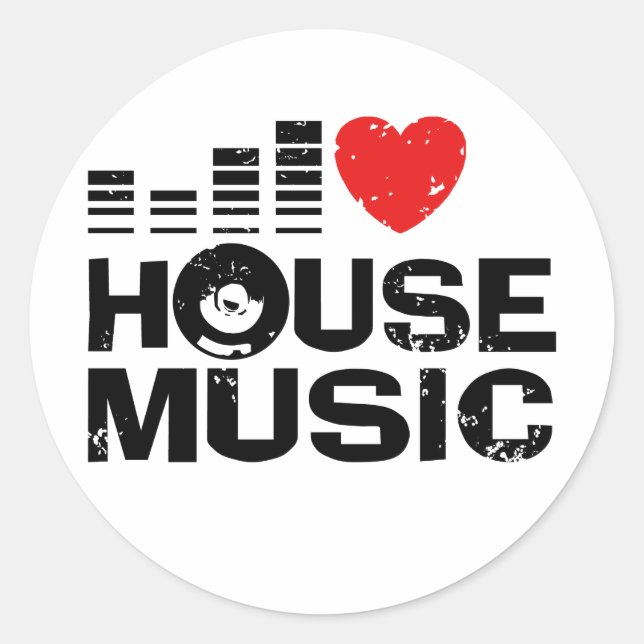 I Liebe House Music Runder Aufkleber (Vorderseite)