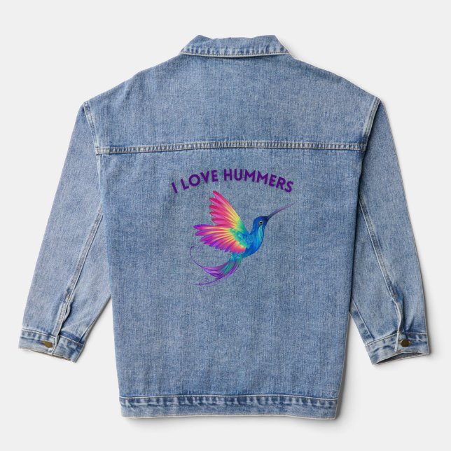 I Liebe Hummers Exotic Rainbow Hummingbird Flying Jeansjacke (Rückseite)