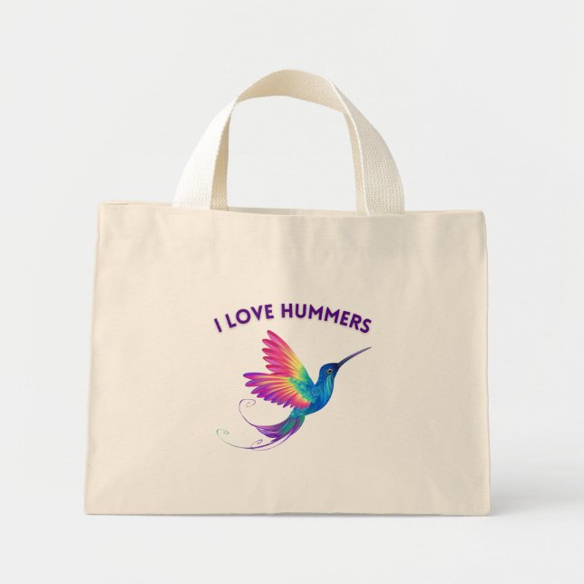 I Liebe Hummers Exotic Rainbow Hummingbird Flying Mini Stoffbeutel (Vorne)