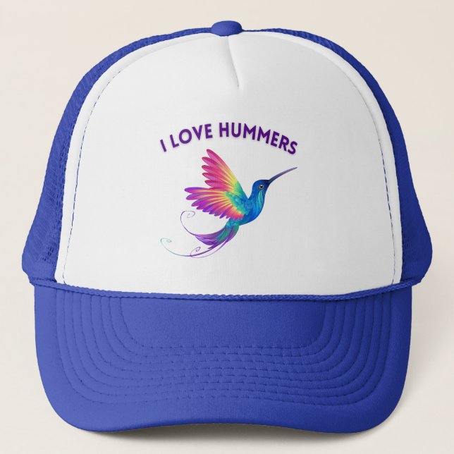I Liebe Hummers Exotic Rainbow Hummingbird Flying Truckerkappe (Vorderseite)