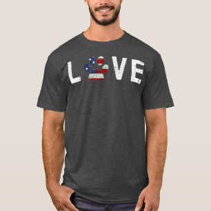 I Liebe Hunde & Katzen American Flag Paw Print Dog T-Shirt