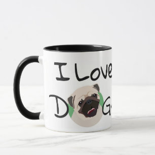 I Liebe Hunde Mops Cartoon und Herz Tasse