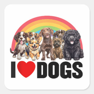 I Liebe Hunde Shirt, Niedlich Rainbow Shirt, Funny Quadratischer Aufkleber