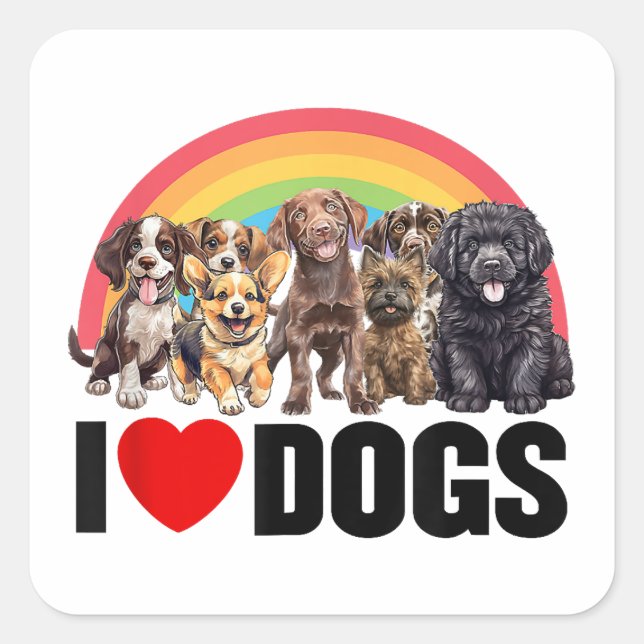 I Liebe Hunde Shirt, Niedlich Rainbow Shirt, Funny Quadratischer Aufkleber (Vorderseite)