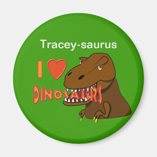 I Liebe I Herz Dinosaurier Cartoon Tyrranosaurus R Magnet (Vorne)