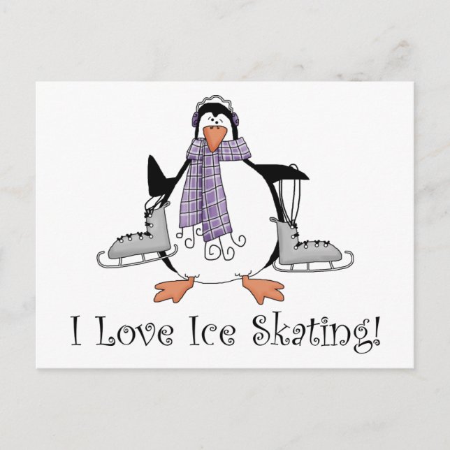 I Liebe Ice Skaten Pinguin T-Shirts und Geschenke Postkarte (Vorderseite)