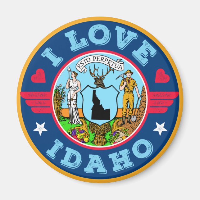 I Liebe Idaho Staat Karte und Flagge Magnet (Vorne)