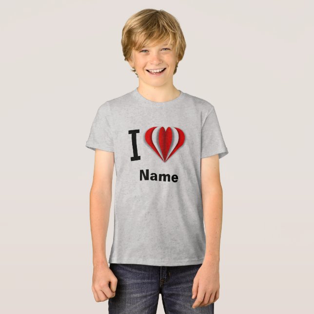 "I Liebe [Ihr Name]" Herz Tri-Blend Shirt (Vorderseite voll)