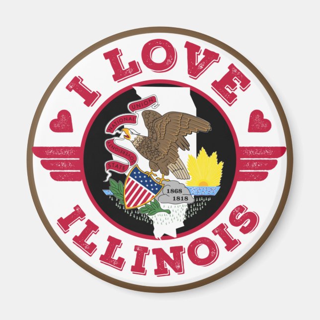 I Liebe Illinois Staat Karte und Flagge Magnet (Vorne)