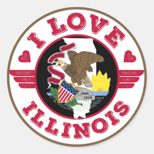 I Liebe Illinois Staat Karte und Flagge Runder Aufkleber