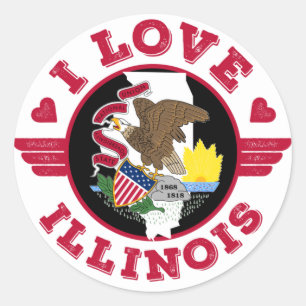 I Liebe Illinois Staat Karte und Flagge Runder Aufkleber
