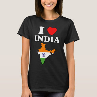 I Liebe Indianerherz-Bharat-Kartenflagge T-Shirt