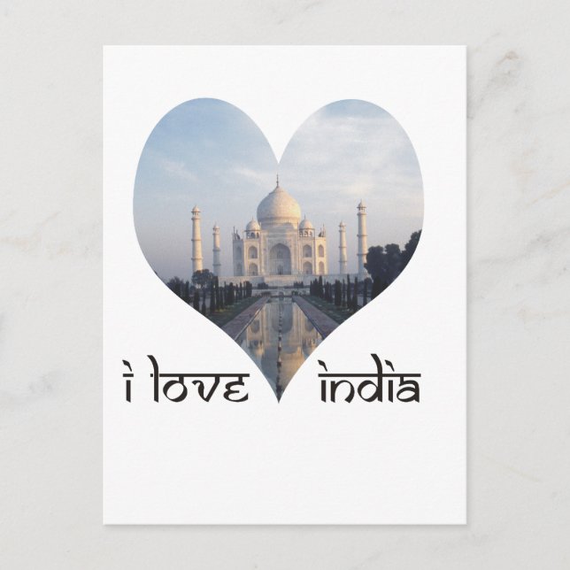 I Liebe Indien mit Taj Mahal Postkarte (Vorderseite)