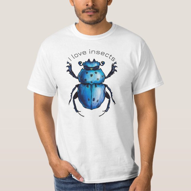 I Liebe Insekten - Blauer Skarabäenkäfer T-Shirt (Vorderseite)