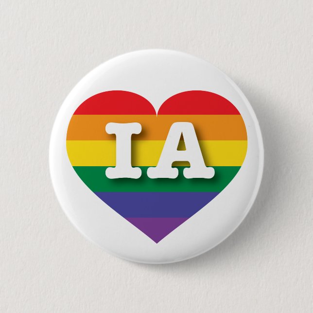 I Liebe Iowa Gay Pride Rainbow Heart Button (Vorderseite)