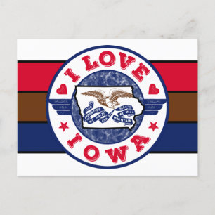 I Liebe Iowa Retro Streifen Staat Karte und Flagge