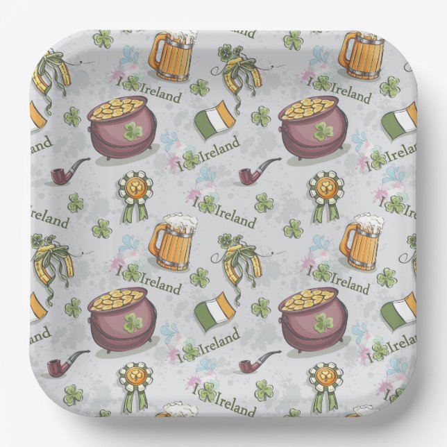 I Liebe Ireland St Patrick's Day Paper Plate Pappteller (Vorderseite)