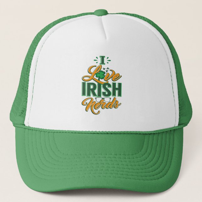 I Liebe Irish Nerds St Patricks Day Truckerkappe (Vorderseite)