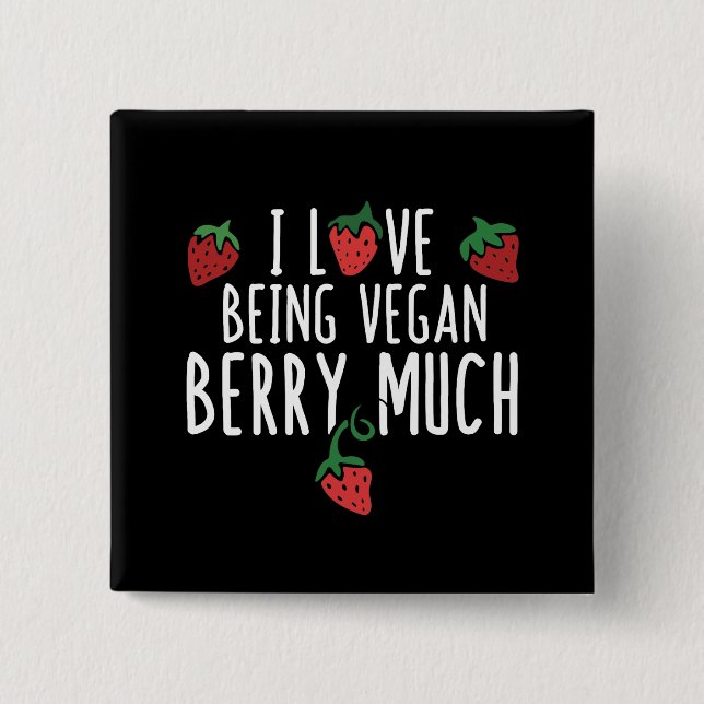 i Liebe ist vegan Erdbeere viel Button (Vorderseite)