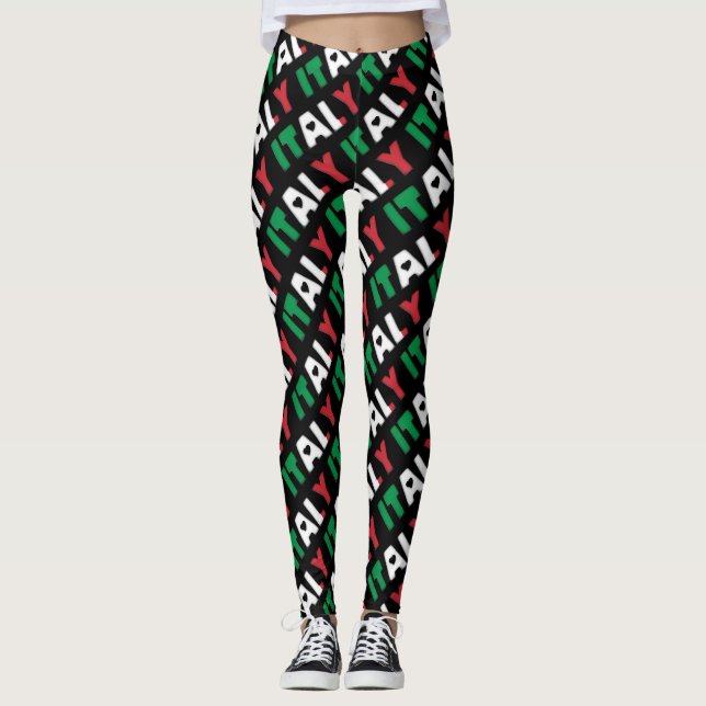 I Liebe Italien Flaggenfarben Typografie Muster Fu Leggings (Vorderseite)