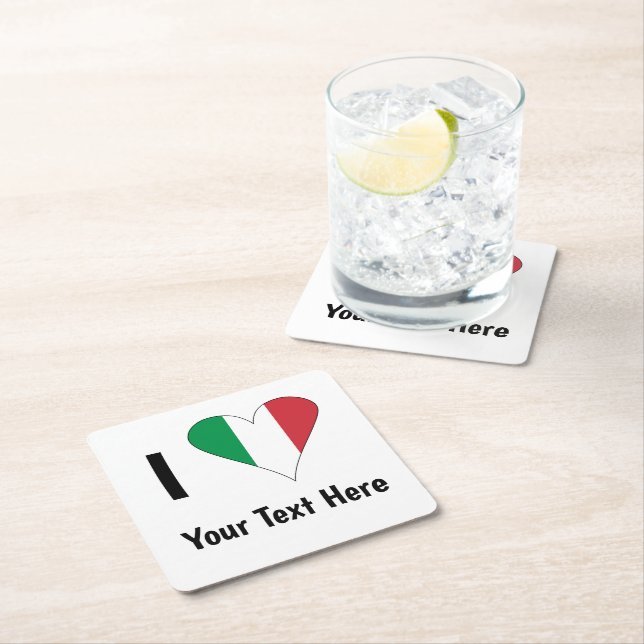 I Liebe (Italien - Flaggenmitte) Ihr Text Rechteckiger Pappuntersetzer (Vor Ort)