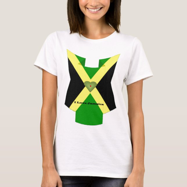 I Liebe Jamaica National Flag Colors Design T-Shirt (Vorderseite)